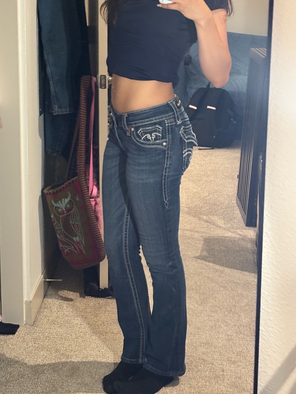 Rock Revival Dark Blue Embroidered Boot Cut Jeans - Picture 3 of 13